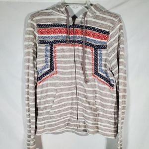 LUCKY BRAND AZTEC SW EMBROIDERED BOHO HOODED LIVE IN LOVE JACKET FULL ZIP